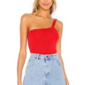 Superdown Sari One Shoulder Top in Watermelon